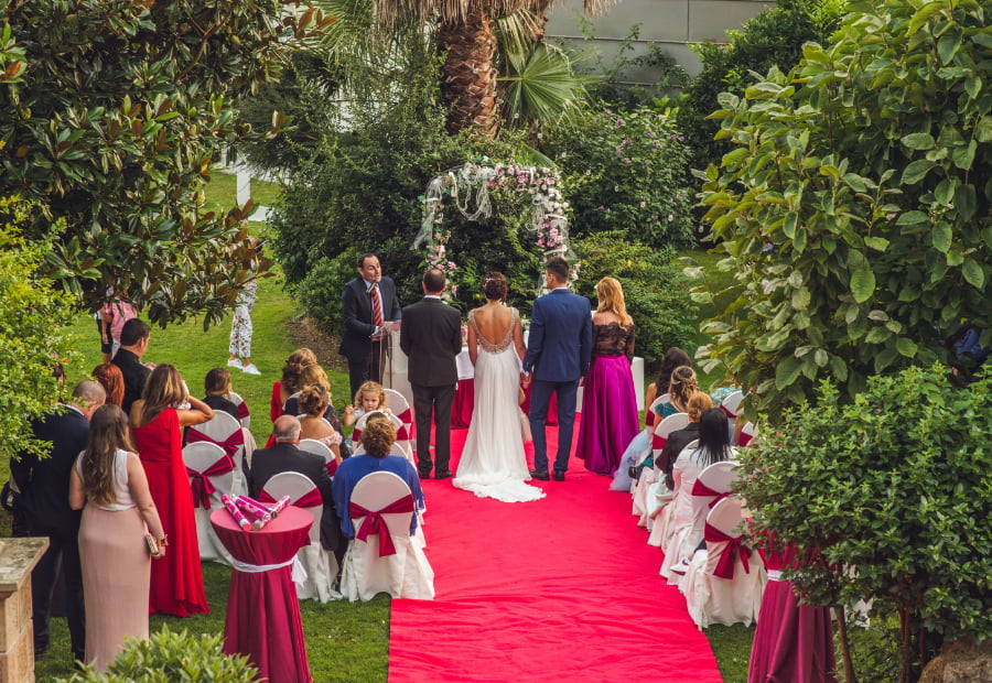 Couple celebrating their wedding in Hoznayo